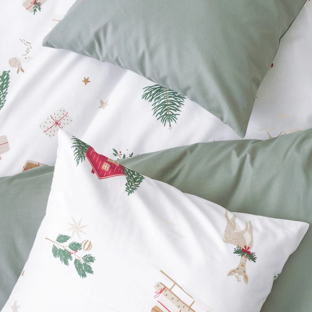Goldea karácsonyi pamut ágyneműhuzat duo - tradicionális karácsonyi, zsálya színű hátoldal 140 x 200 és 70 x 90 cm