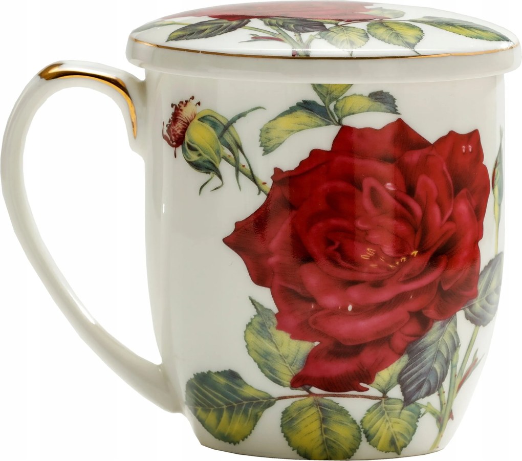 Porcelán teásbögre fedő virágszűrő 420 ml