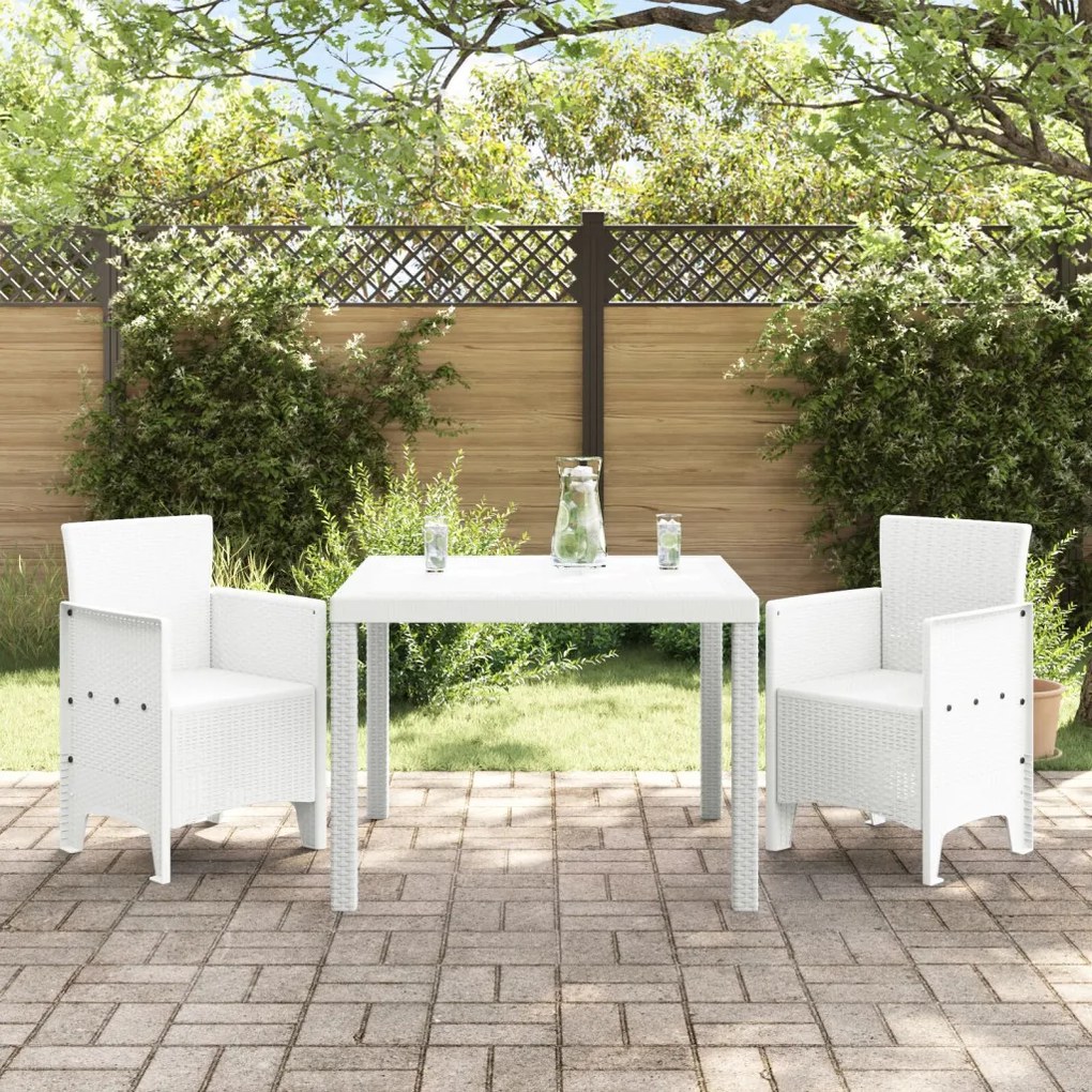 3 Részes Kerti Étkezőszett Fehér Poly Rattan