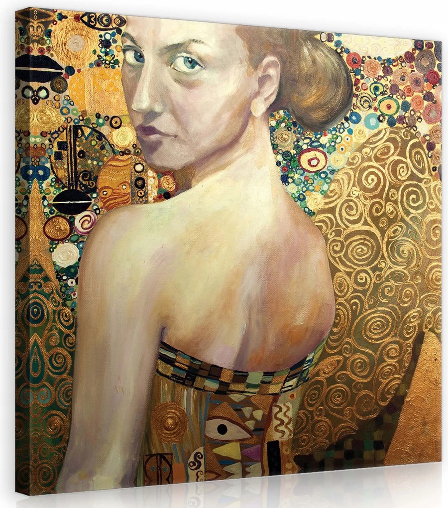 Vászonkép 80x80 Arany nő portré elegancia luxus minták Klimt ragyogás