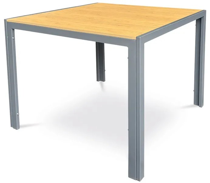 Kerti asztal 90x90x73 cm., polywood asztallap tölgy dekorral, szürke fém szerkezettel