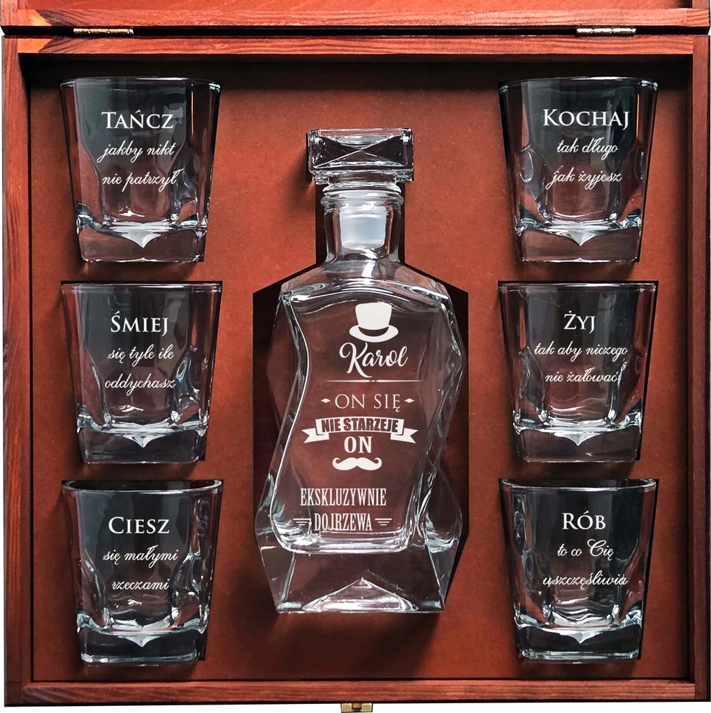 Gravírozható Kancsó 6 Db Pohár Gravírozással Fa Dobozban Whiskyhez