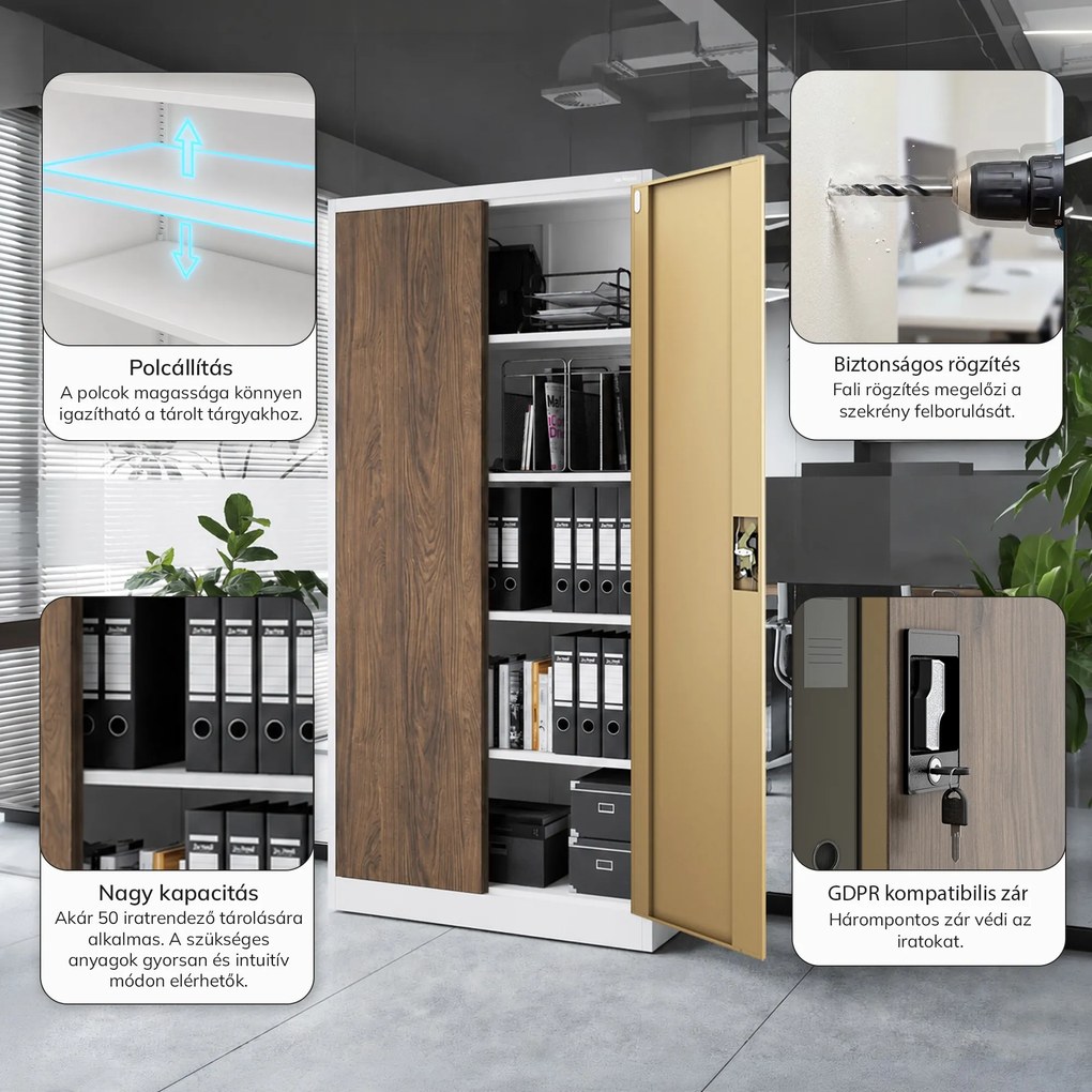 Irodai iratszekrény fehér / dió: Eco Design JAN 900 x 1850 x 400 mm