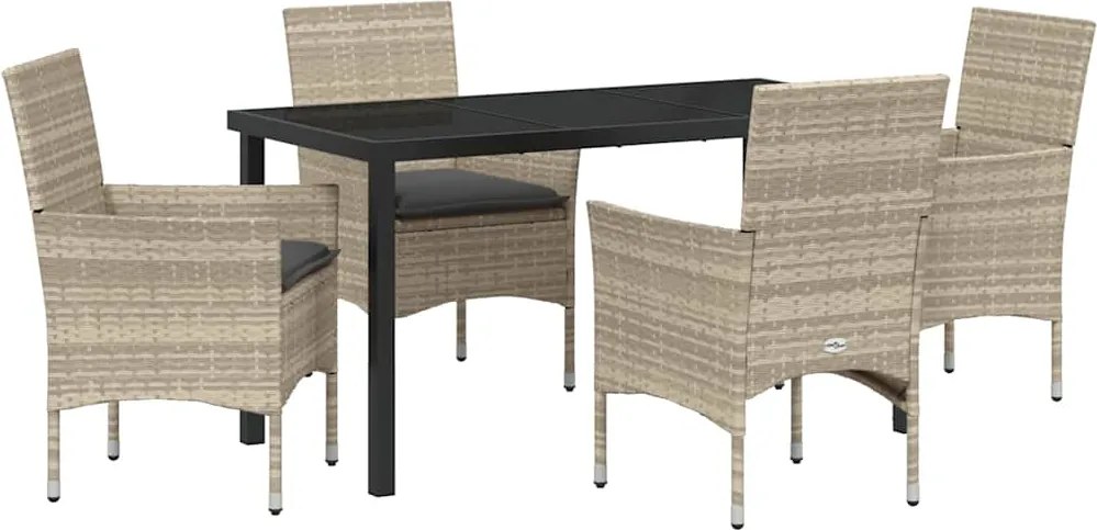 vidaXL Kert étkező szett párnával 5 pcs Világosszürke polirattan