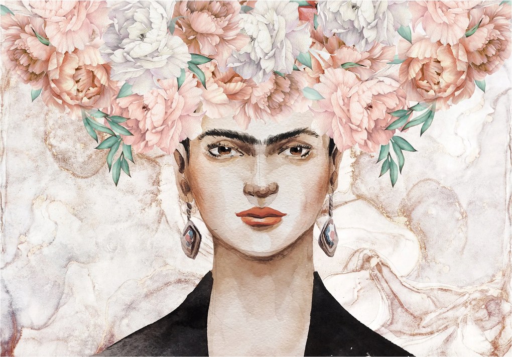 Fotótapéta Frida Kahlo Bazsarózsa Pasztell Virágok Art 300x210 +ragasztó