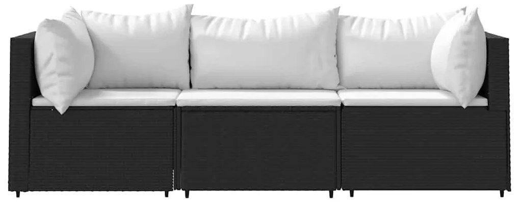 3 részes fekete polyrattan kerti ülőgarnitúra párnákkal