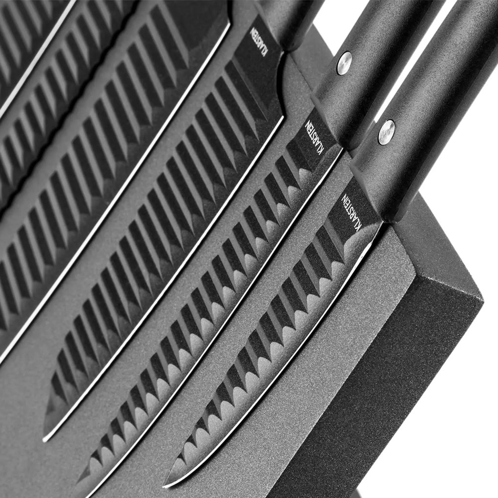 Klarstein Kissaki, késkészlet, 7 darabos, mágneses késtartó, tapadásmentes felület, a penge hullámos formája, fekete