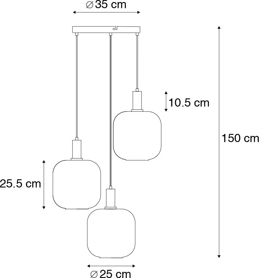 Fekete függőlámpa arany és füstüveggel, 3 db PUCC-al - Zuzanna