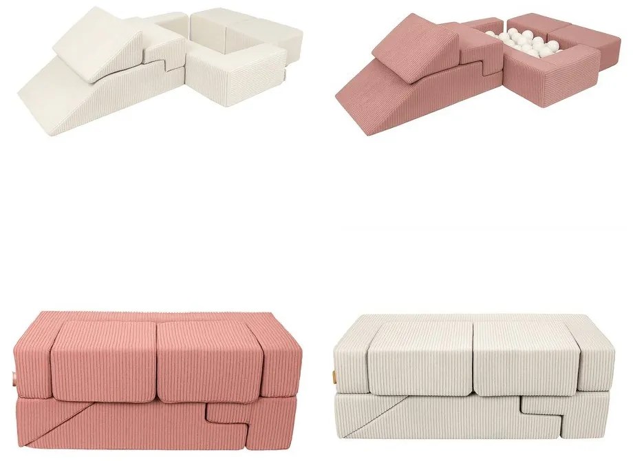 Krémszínű kordbársony habszivacs játszótér 6 db-os magasság 40 cm 100x35 cm Montessori – Meowbaby