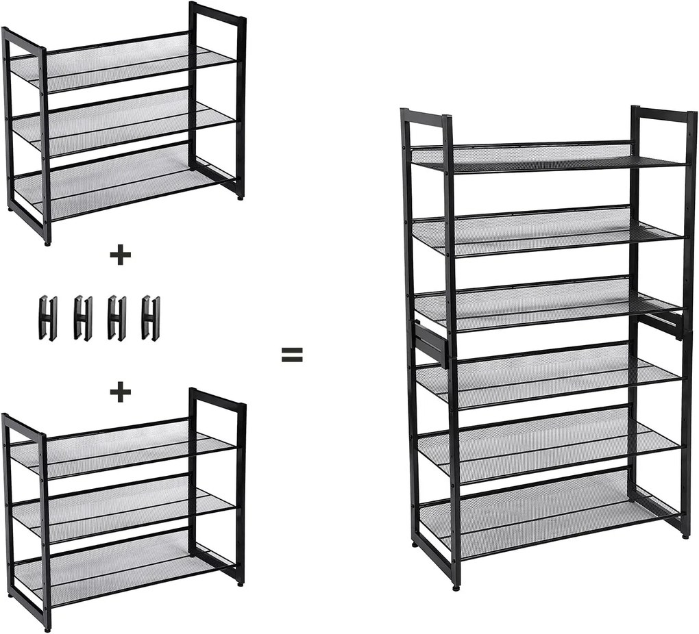 IDA halmozható cipőállvány, 3 polc, 74x31x63cm, fekete SongmicsHome