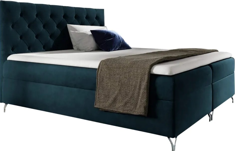 Boxspring ágy, 200x200, sötétkék Velvet szövet, GULIETTE + ajándék