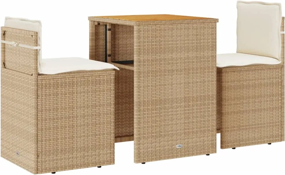 vidaXL 3 részes bézs polyrattan bisztrógarnitúra párnával