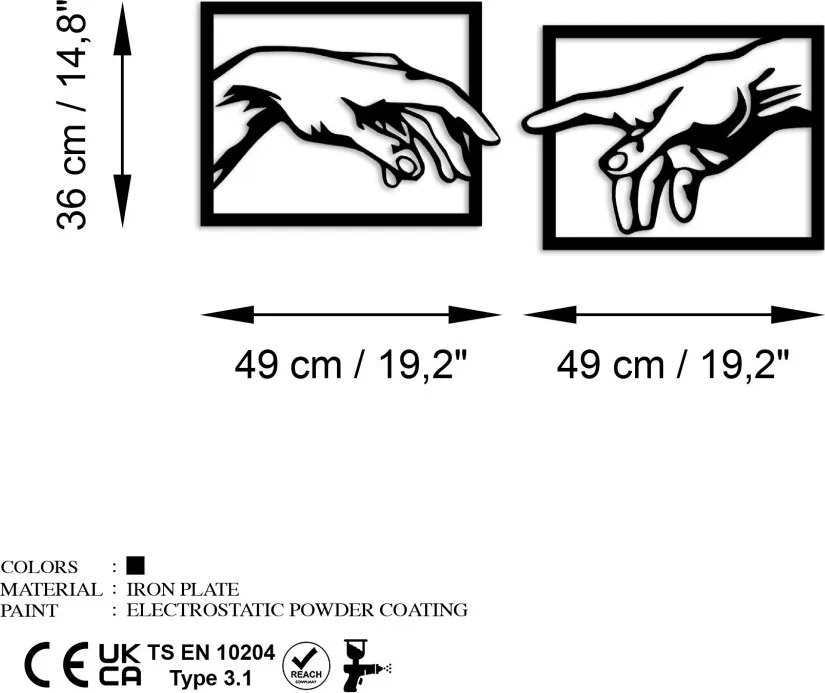 Hands fém fali dekoráció, 36×49 cm