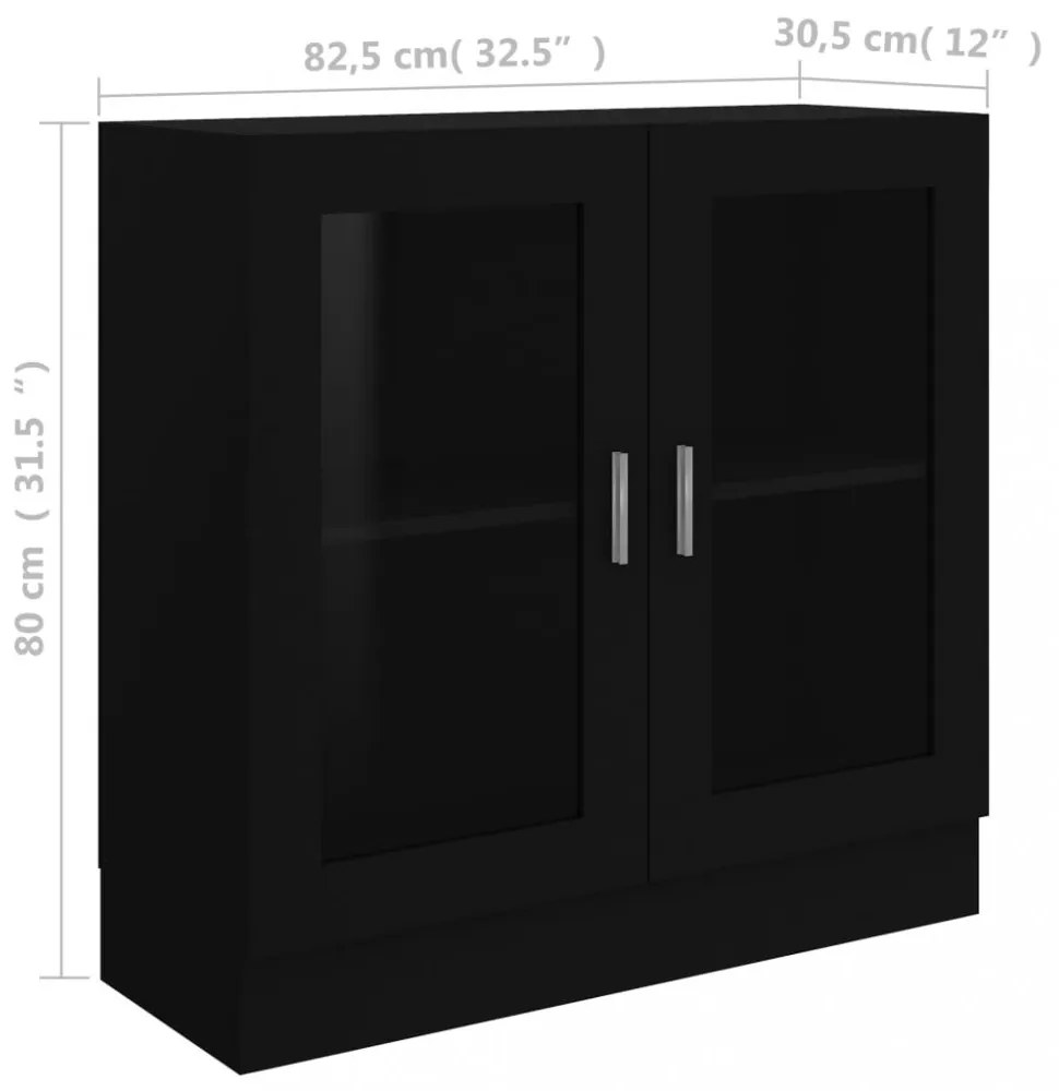 fekete szerelt fa vitrinszekrény 82,5 x 30,5 x 80 cm