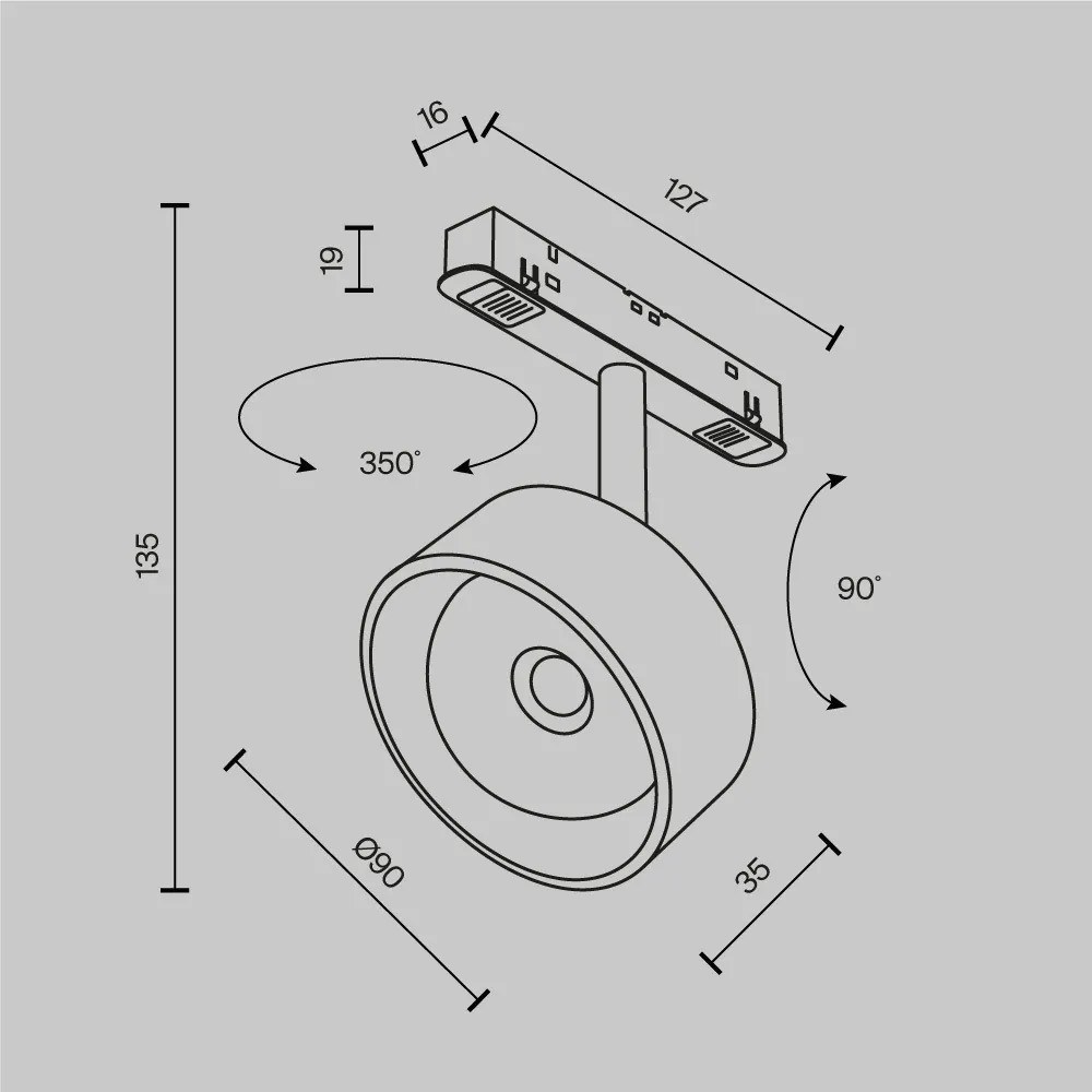TR217-4-15WTW-DD2-B Lens Alumínium Sín lámpafej Fekete Színű LED 15 W 2700-6000 Kelvin 770 Lumen IP20