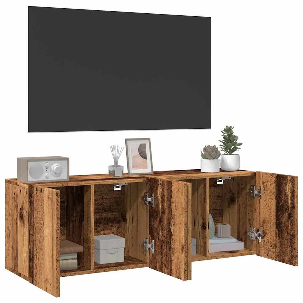 2 db antik fa színű falra szerelhető TV-szekrény 60 x 30 x 41cm