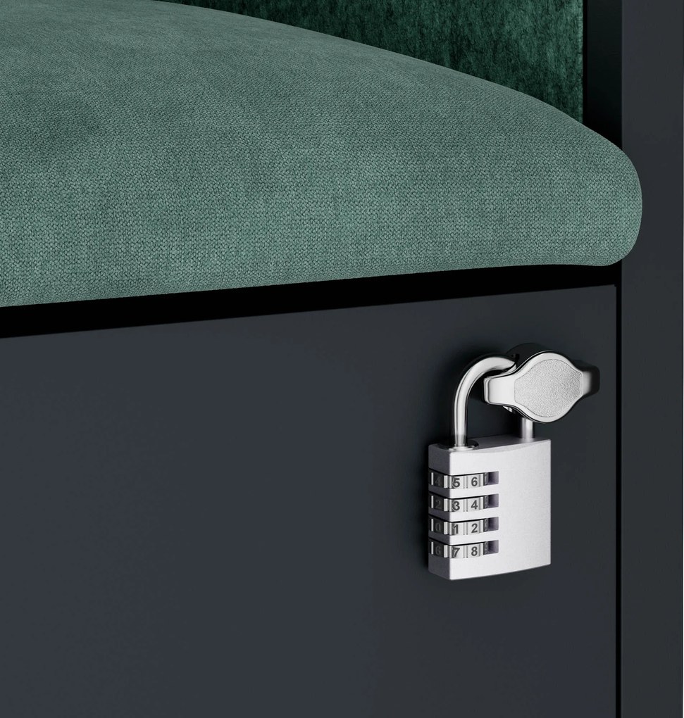 Irodai hangszigetelő fülke ülőkével és USB-C csatlakozóval, antracit színű váz / zöld ülőke, 600 mm: SALLY MentalBox