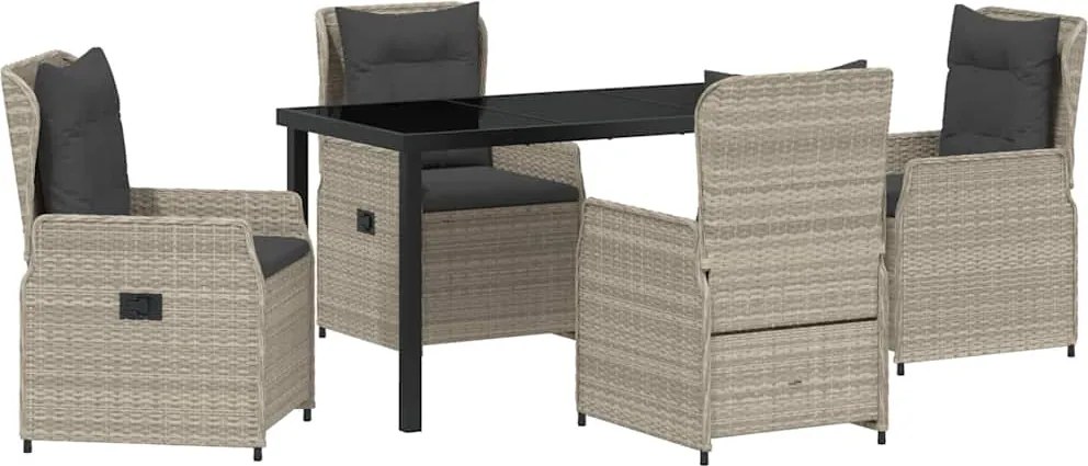 vidaXL Kert étkező szett 5 pcs Világosszürke polirattan