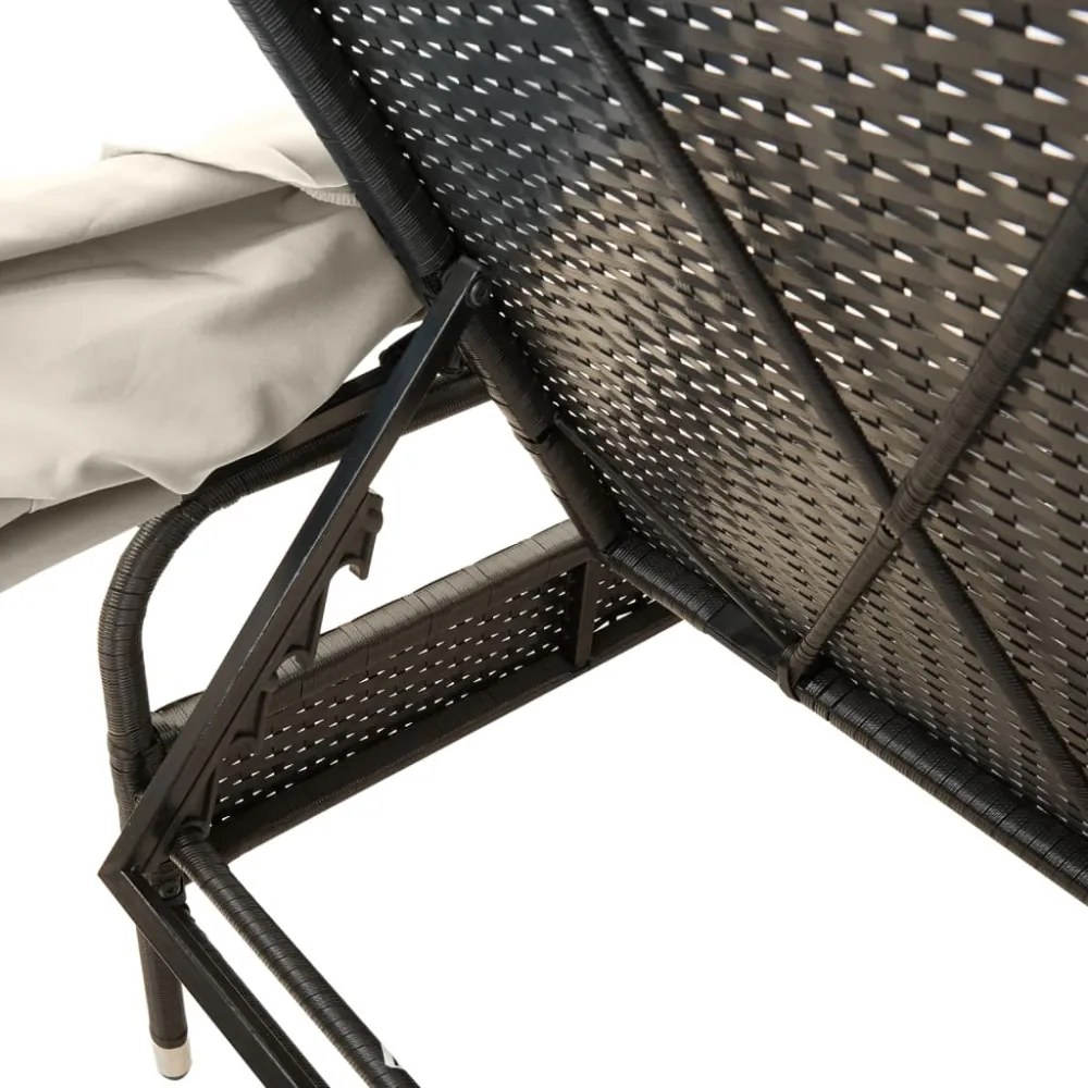 fekete polyrattan napozóágy tetővel
