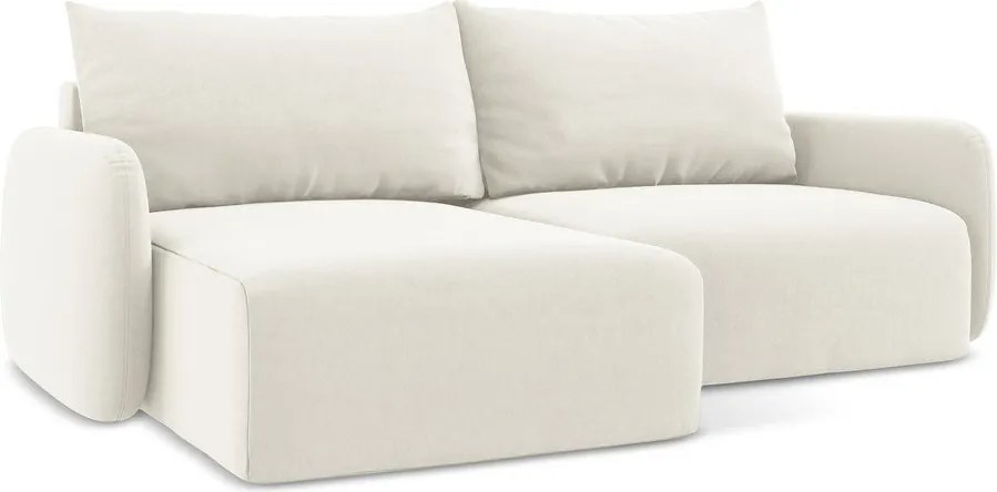 Krémszínű bársony kinyitható-tárolóhelyes sarokkanapé (bal oldali-heverő résszel) Kalena – Makamii