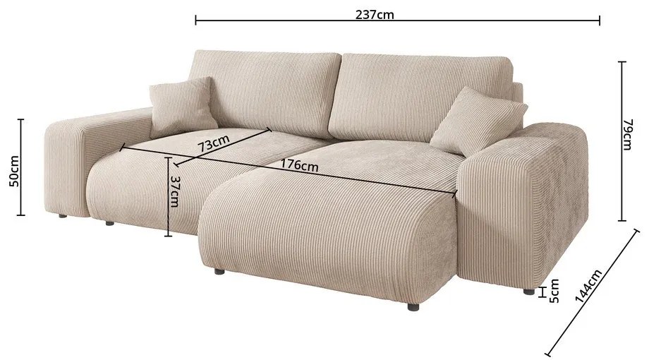 Bézs kordbársony sarokkanapé (variálható) Justin – Ropez