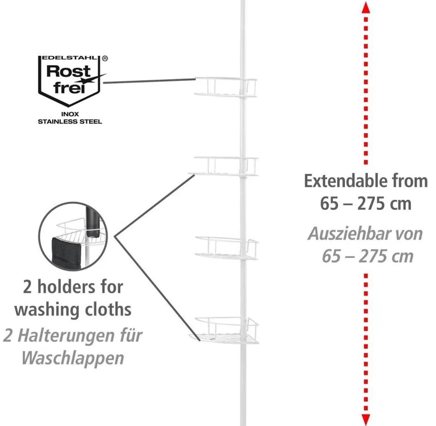 WENKO 26015100 - DOLCEDO sarokpolc 31x230 cm rozsdamentes acél/fehér