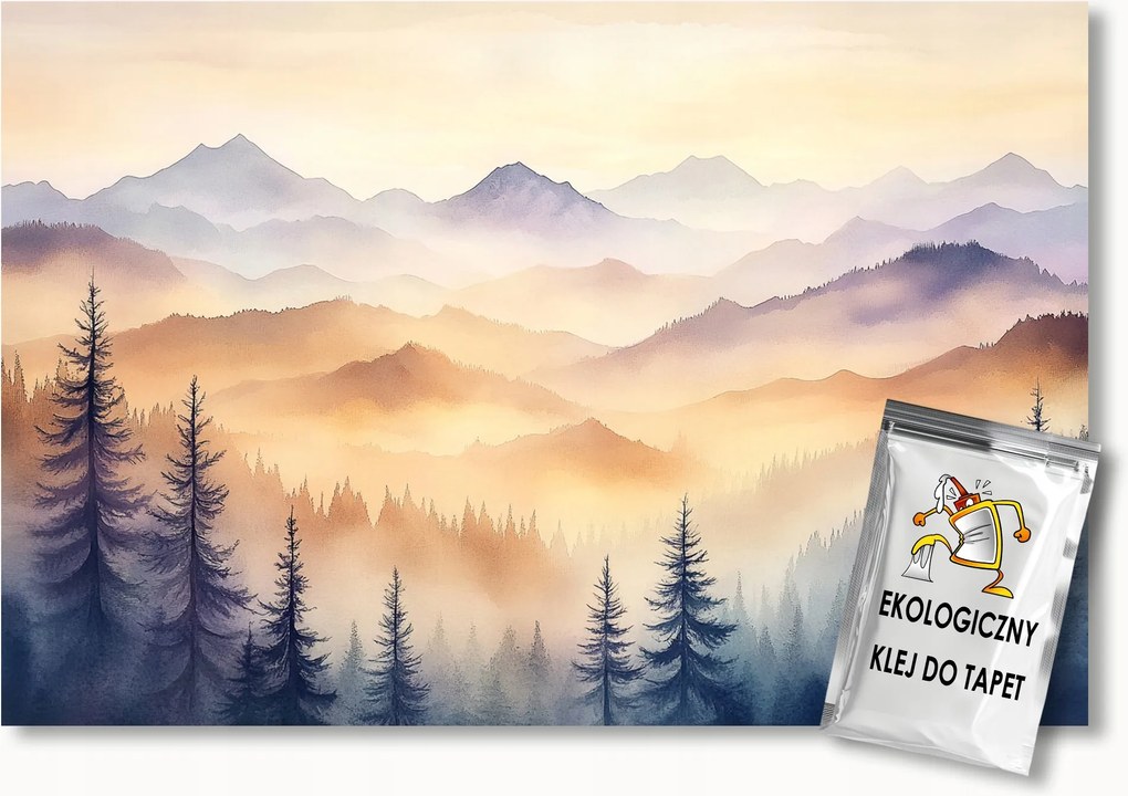 Fotótapéta Flizelina Tájkép Hegyek Fák Erdő Köd Nap 400x280 ragasztó