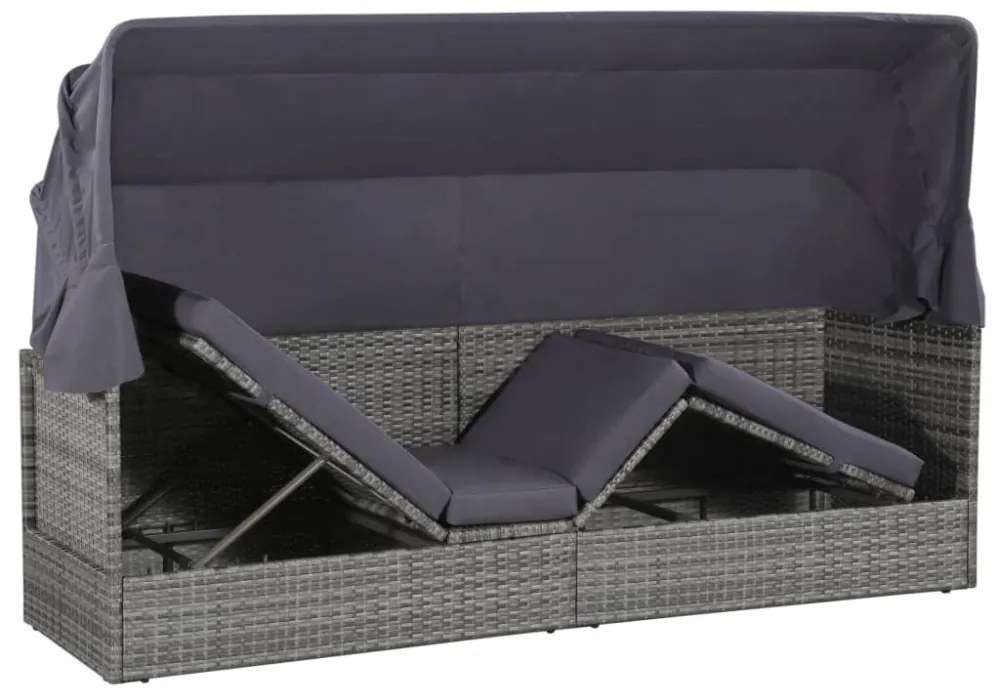 szürke polyrattan napellenzős kerti ágy 205 x 62 cm