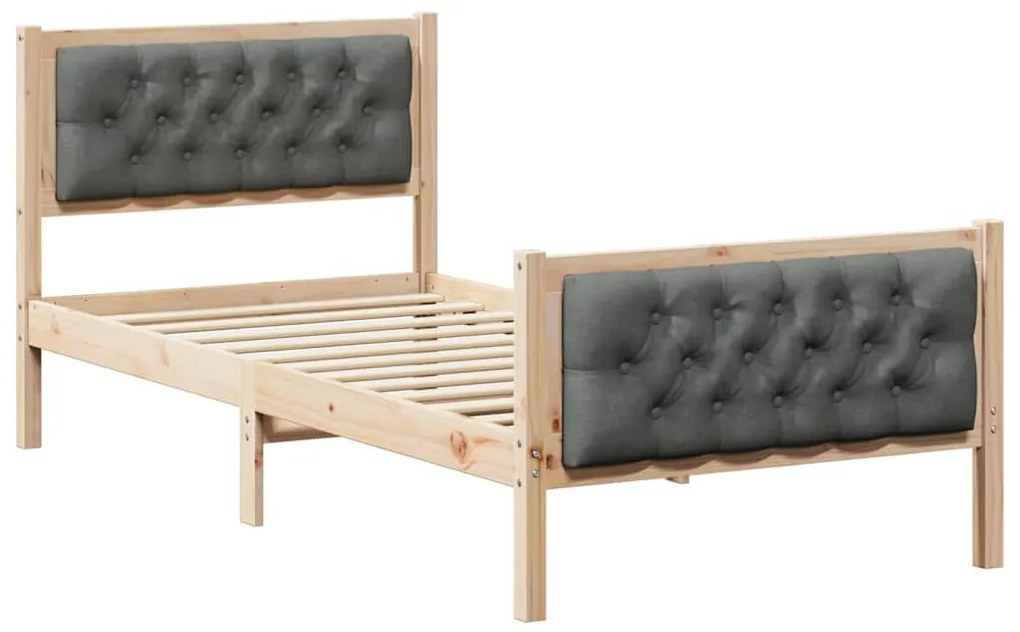 Ágykeret fejtámlával Sötétszürke 90 x 200 cm Tömör fenyőfa