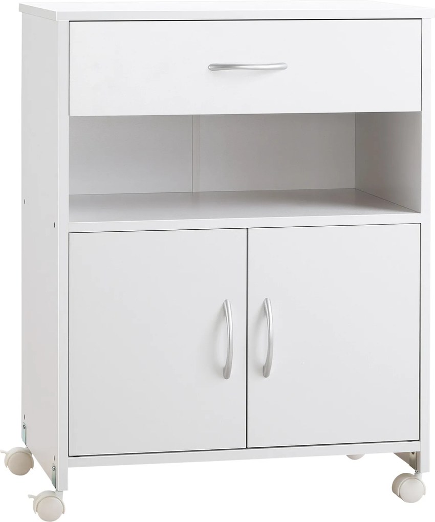 Vinsetto Nyomtató Szekrény Görgős Nyomtató Állvány Fiókkal 2 Ajtóval és Nyitott Rekesszel Nappaliba Irodába Tanulóhelyre 60x39x80 cm Fehér | Aosom