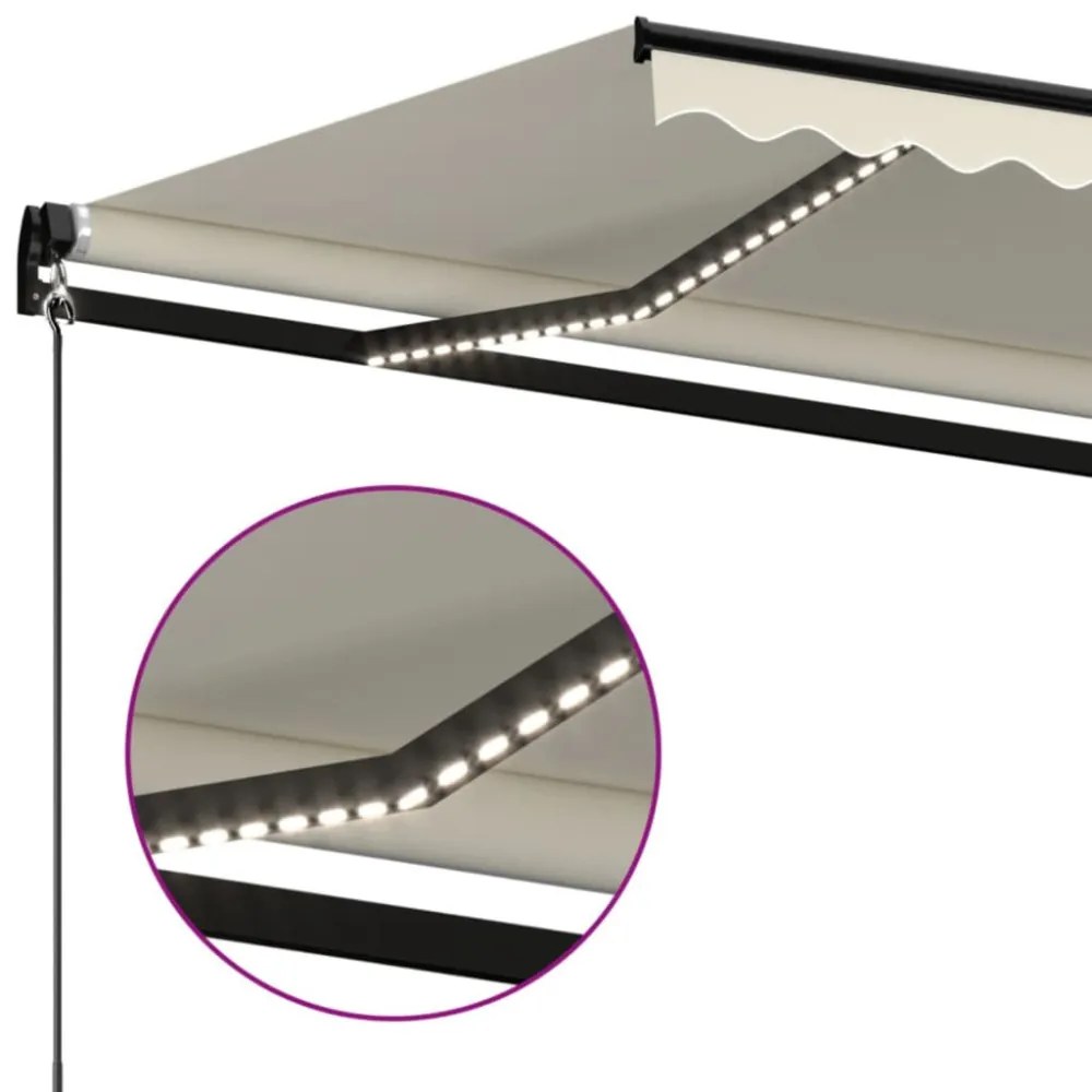 krémszínű kézzel kihúzható LED-es napellenző 450 x 350 cm