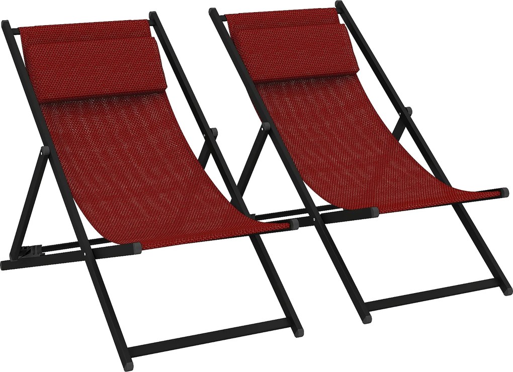 Outsunny 2 db-os Kültéri Relaxáló Fotel Szett, Összecsukható, Alumínium, 96,5x58x91,5 cm, Piros | Aosom