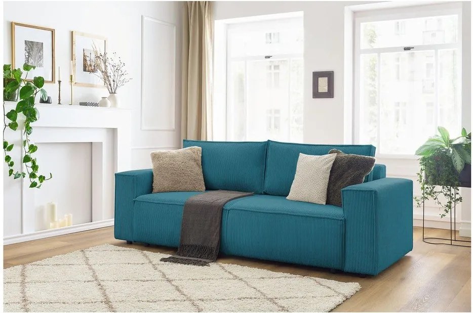 Türkiz kordbársony kinyitható kanapé 245 cm Nihad – Bobochic Paris