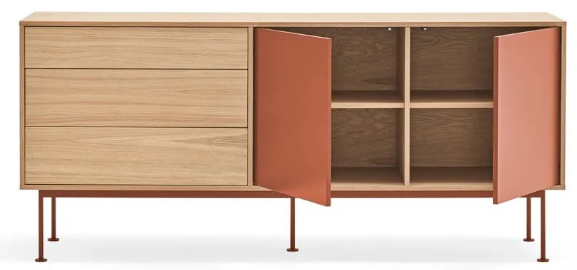 Yoko téglavörös komód tölgyfa dekorral, szélesség 180 cm - Teulat