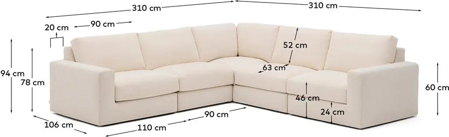 Bézs zsenília sarokkanapé (variálható sarok-L alakú) Alea – Kave Home