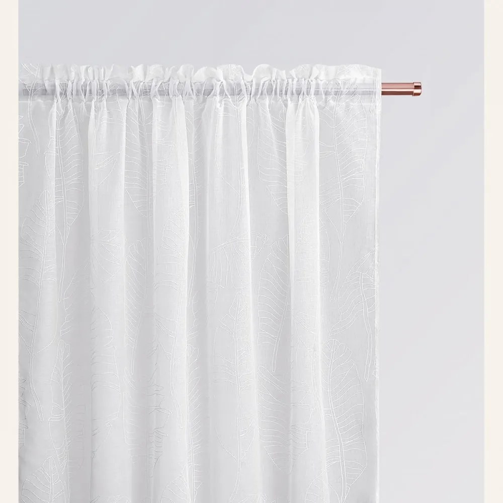 Flory Fehér levélmintás függöny 140 x 230 cm