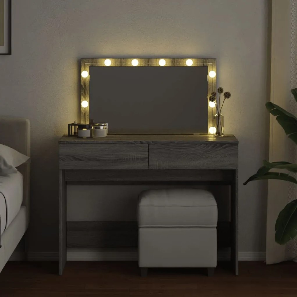 szürke sonoma színű fésülködőasztal LED-del 100 x 40 x 120 cm