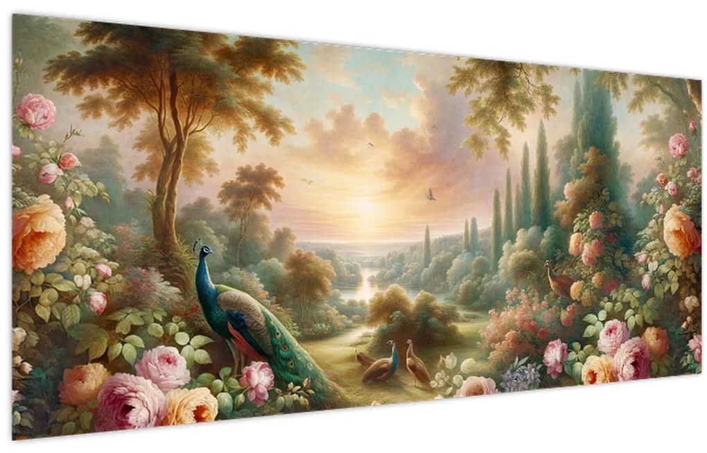 Kép - Pávák a kertben (120x50 cm)