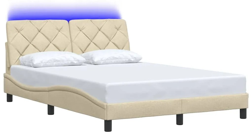 krémszínű szövet ágykeret LED-es matrac nélkül 140 x 200 cm