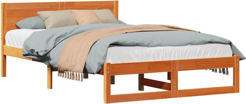 vidaXL Ágykeret fejtámlával Faggyú barna 140 x 190 cm Tömör fenyőfa