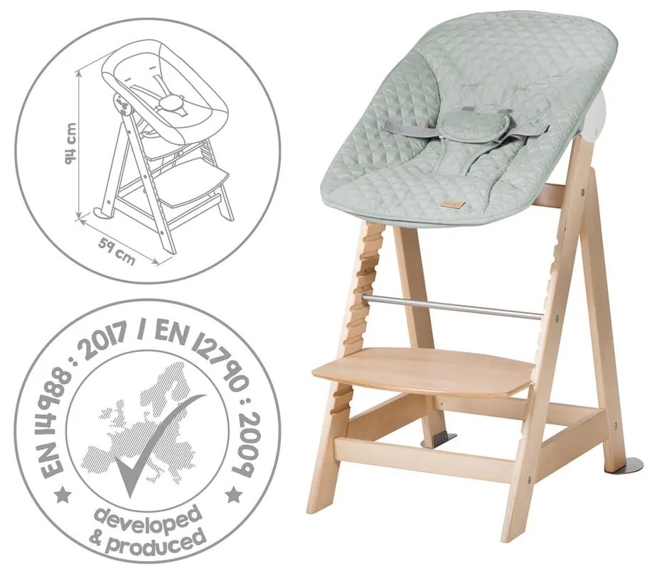Világoszöld-natúr színű etetőszék Style Born Up 2in1 – Roba