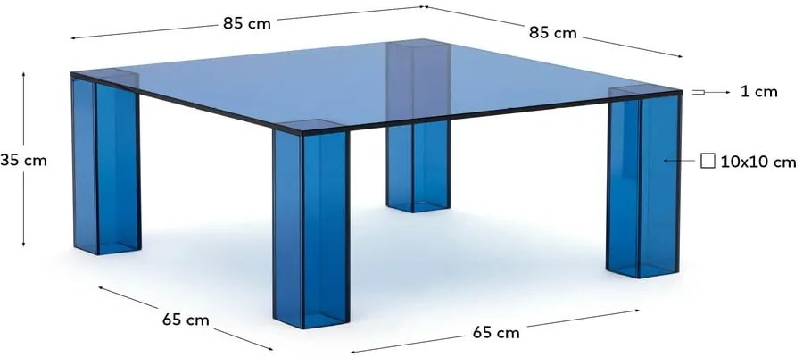 Kék üveg dohányzóasztal 85x85 cm Adularia – Kave Home