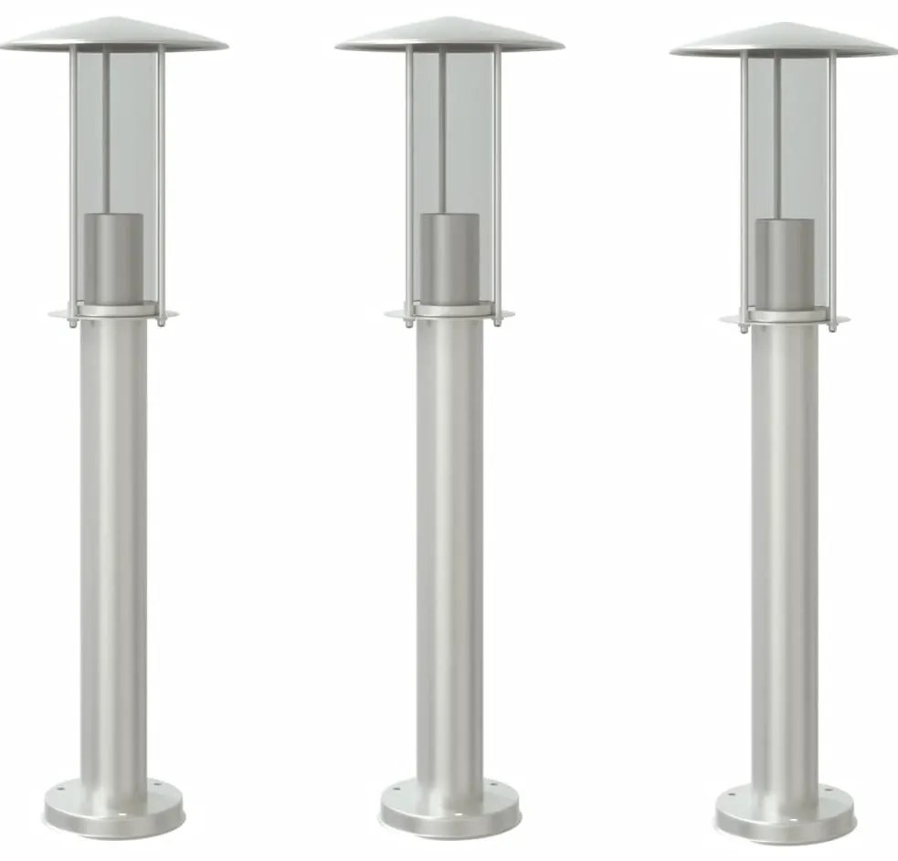 3 db ezüstszínű rozsdamentes acél kültéri állólámpa 60 cm
