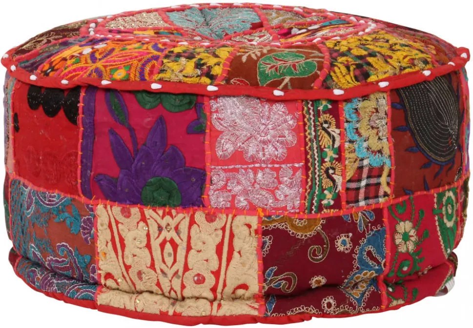 kézzel készült kerek piros pamut patchwork puff 40 x 20 cm