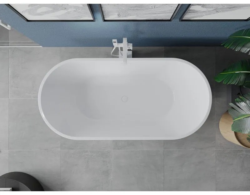 Mexen Luna, szabadon álló kád 160 x 75 cm, fehér-fekete, fehér túlfolyó, 52031607575-20