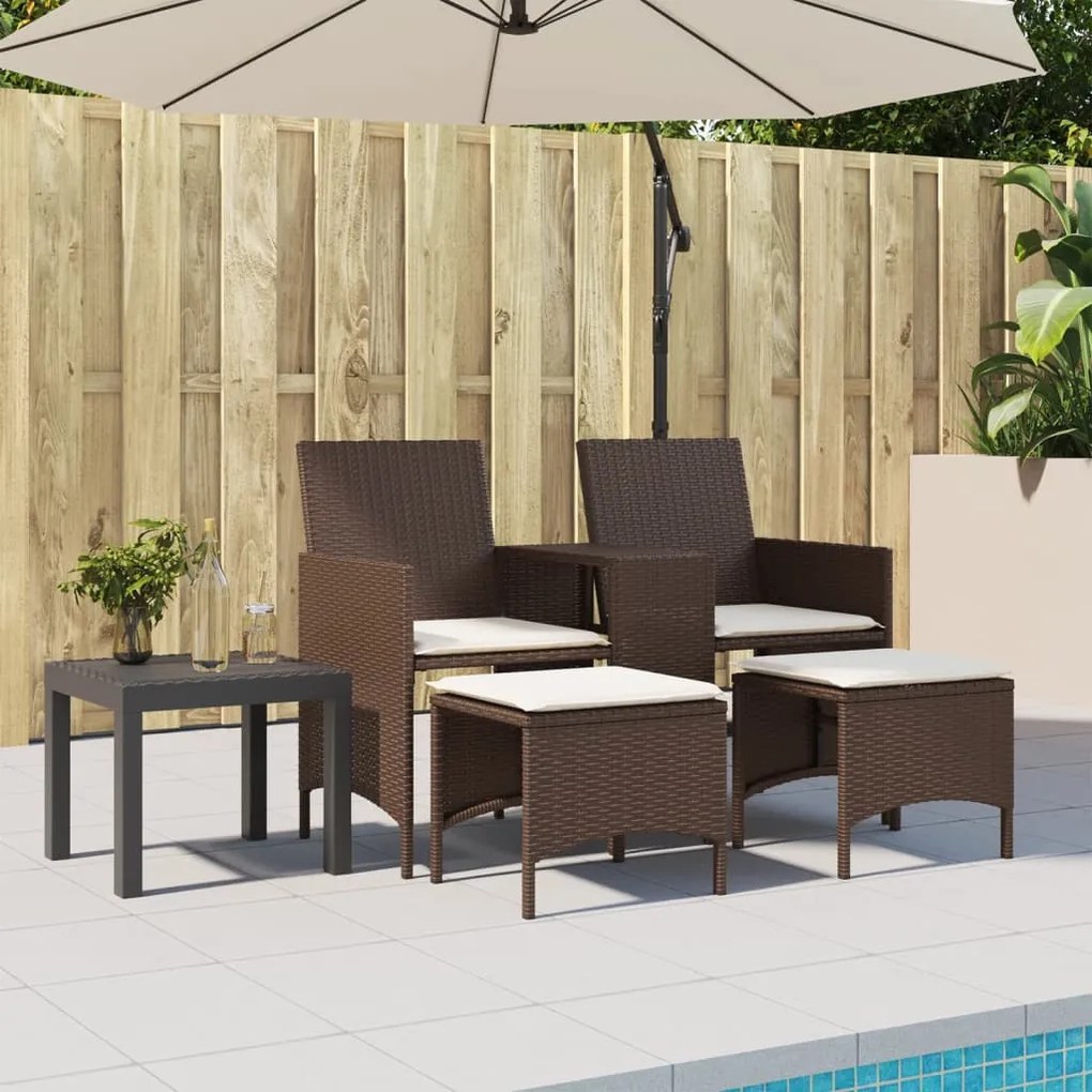 2 személyes barna polyrattan kerti kanapé asztallal/székkel