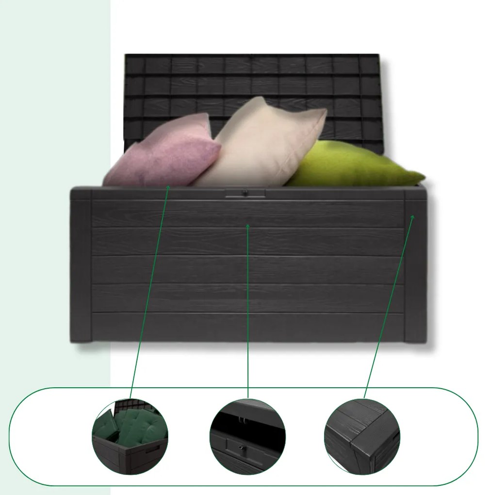 WOODEBOX tárolódoboz, 280l, 120x46x57cm, antracit Prosperplast