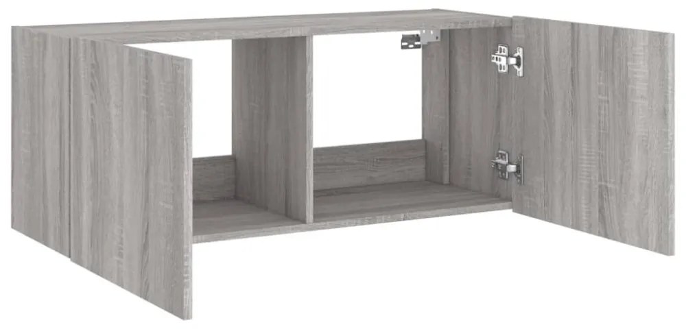 szürke sonoma színű fali TV-szekrény LED-ekkel 100 x 35 x 41 cm