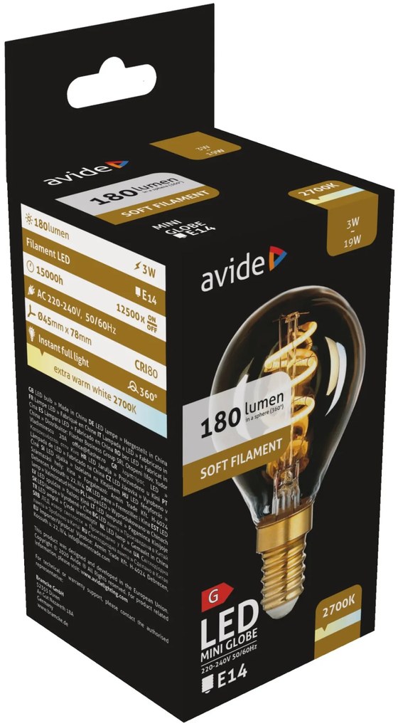 Avide LED Soft Filament Mini Globe 3W E14 EW 2700K