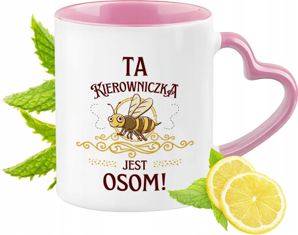 Vezetői bögre Rózsaszín, szív alakú füllel Kávé ajándék